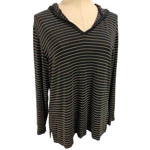 Medium Chico's Travelers Black Striped Pullover Hooded Top Travel Knit